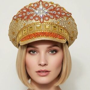 Rhinestone Pointed Spike Studded Captain Hat